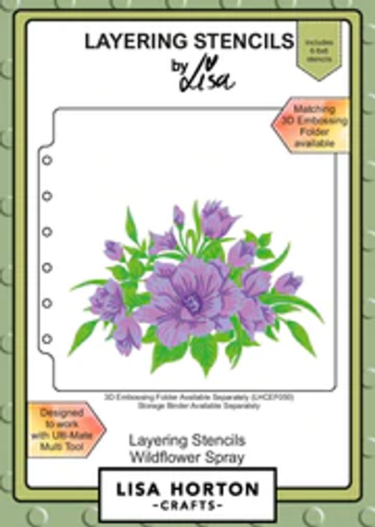 Lisa Horton Crafts -  Wildflower Spray Layering Stencils (LHCAS026)

Wildflower Spray Layering Stencils

Contains 6 6"x6" stencils

Designed to work with the Ulti-Mate Multi Tool

Coordinating 3D Embossing Folder and Die available separately LHCEF050