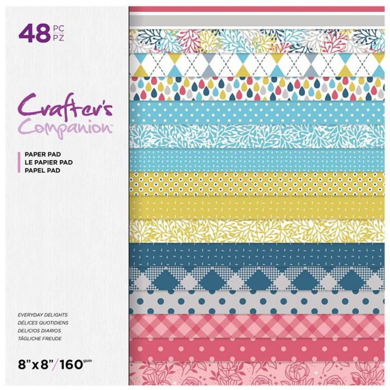 Crafter's Companion - Everyday Delights - 8"x 8" Paper Pad 48pcs (CC-PAD08-EVERY)

Add a pop of perfect colour to your cards, gift bags, gift tags and more with the Everyday Delights 8” x 8” Paper Pad!

This paper pad features 16 beautiful designs in a variety of patterns, including polka dots, gingham, stripes and ditsy florals, making it ideal for bringing some bright fun into your crafting. With shades of navy blue, golden yellow, aqua and warm rose, this paper pad is perfect for so many occasions!

With three sheets of every design, that gives you 48 printed sheets in total and plenty of opportunity to re-use your favourites!

Each sheet measures 8" x 8" (20.4cm x 20.4cm), so these sheets are perfect for small scrapbooks or cards! They're absolutely ideal for die-cutting, stamping, embossing and so much more.