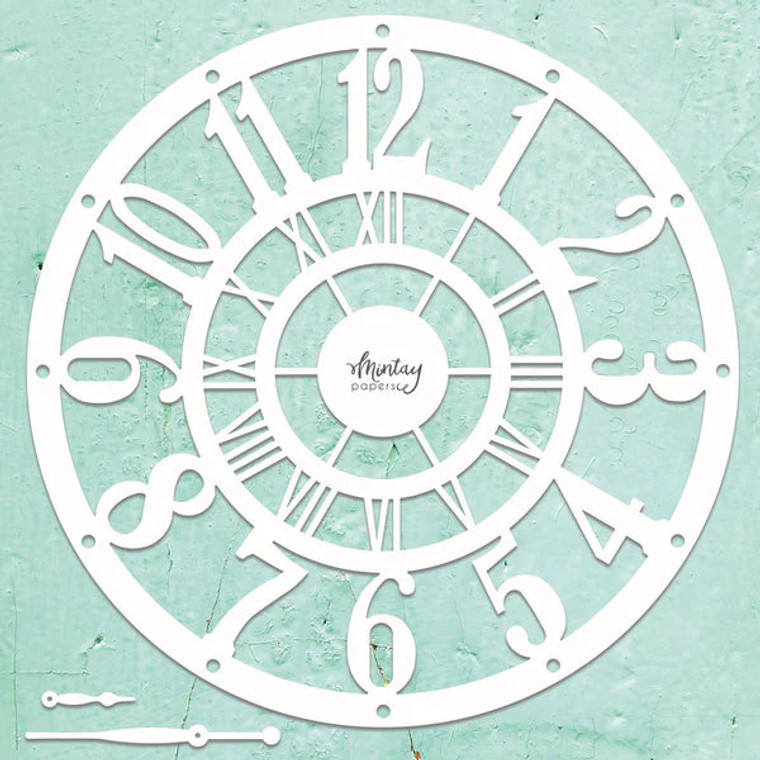 Mintay Papers - Mintay Chippies - Decor - Clock (MT-CHIP2-D15)

Mintay Laser Chipboard.  This 2mm thick die-cut chipboard piece in a natural ecru color makes a great base for any project.  It can be modified with paint, ink, paper, using stencils, stamps, hot embossing or applying waxes and pastes.  