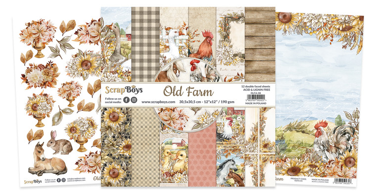 ScrapBoys - Old Farm Collection - 12 x 12 - (OLFA-08)

Old Farm collection - The set includes: 12 sheets printed on both sides + an additional card for cut out elements.  Size: 12"x12" - 30.5x30.5 cm.  Paper weight: 190gsm.  Price for 1 set.