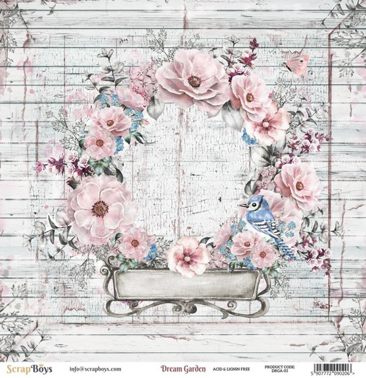 ScrapBoys - Dream Garden - 12"x 12" - Single Sheet - (DRGA-03)

Dream Garden collection.  Double Sided Printed Sheet.  Single paper sheet - 12’’x12’’ (30,5 x 30,5 cm) Paper Weight: 190 gsm