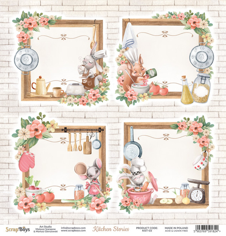 ScrapBoys - Kitchen Stories - 12 x 12 - Single Sheet - (KIST-03)

Kitchen Stories collection.  Single, double-sided printed sheets from each collection measuring 12’’x12’’ (30,5 x 30,5 cm)  Acid & Lignin Free.  Paper Weight: 190 gsm.