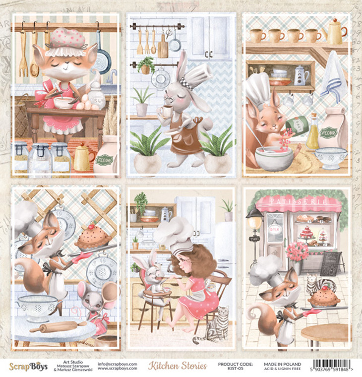 ScrapBoys - Kitchen Stories - 12 x 12 - Single Sheet - (KIST-05)

Kitchen Stories collection.  Single, double-sided printed sheets from each collection measuring 12’’x12’’ (30,5 x 30,5 cm)  Acid & Lignin Free.  Paper Weight: 190 gsm.