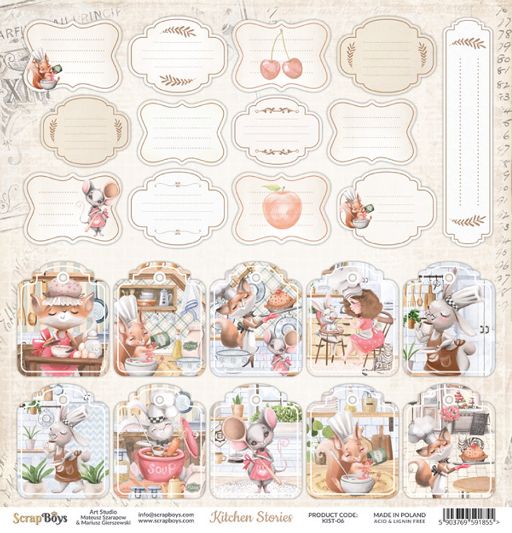 ScrapBoys - Kitchen Stories - 12 x 12 - Single Sheet - (KIST-06)

Kitchen Stories collection.  Single, double-sided printed sheets from each collection measuring 12’’x12’’ (30,5 x 30,5 cm)  Acid & Lignin Free.  Paper Weight: 190 gsm.