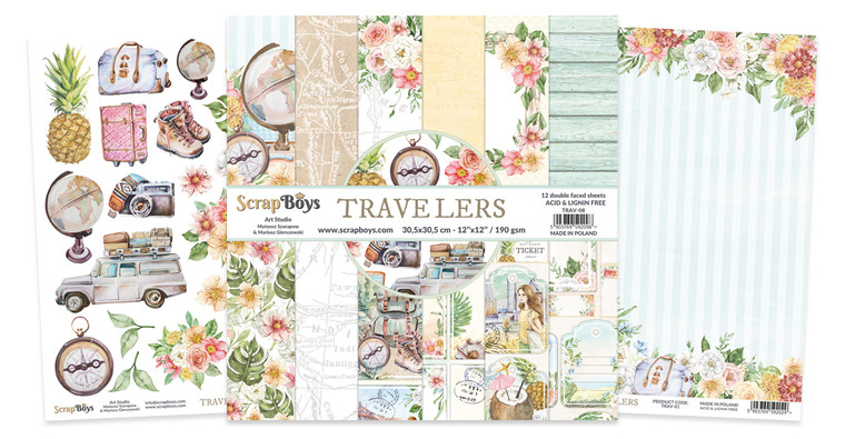 ScrapBoys - Travellers - 12"x 12" Paper Pad (TRAV-08)

Travellers collection - The set includes: 12 sheets printed on both sides + an additional card for cut out elements.  Size: 12"x12" - 30.5x30.5 cm.  Paper weight: 190gsm.  Price for 1 set.