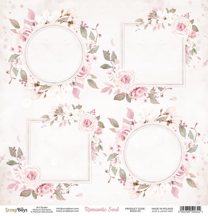 ScrapBoys - Romantic Soul- 12"x 12" - Single Sheet - (ROSO-05)

Romantic Soul collection.  Double Sided Printed Sheet.  Single paper sheet - 12’’x12’’ (30,5 x 30,5 cm) Paper Weight: 190 gsm.