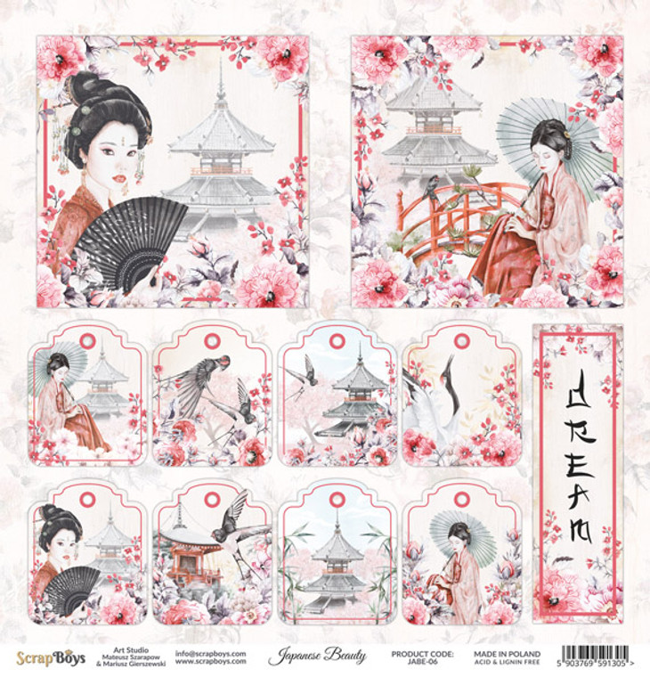 ScrapBoys - Japanese Beauty - 12"x 12" - Single Sheet - (JABE-06)

Japanese Beauty collection.  Double Sided Printed Sheet.  Single paper sheet - 12’’x12’’ (30,5 x 30,5 cm) Paper Weight: 190 gsm.