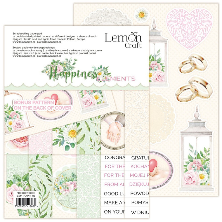 Lemoncraft - Sweetness Elements - Elements for Fussy Cutting - Scrapbooking Papers Pad 6 x 8 (LEM-SWEET-04)

Scrapbooking Papers Pad 8 x 6 inches (15.2 x 20.cm)  Happiness Collection - Elements for fussy cutting.  Pad contains 12 double-sided printed papers, 12 different designs, 2 sheets of each design.  Paper Weight: - 250gsm. Bonus pattern at the back of the cover.  Acid and Lignin free.  Made in Poland.