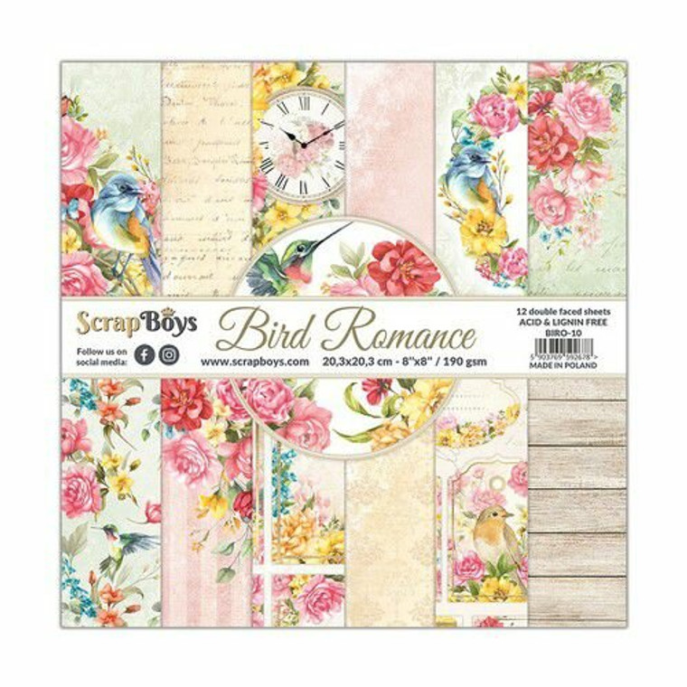 ScrapBoys - Bird Romance 8"x 8" (BIRO-10)

Spring, colourful elegant and slightly vintage.  You will find wonderful flowers, clocks and of course birds in this beautiful Scrapboys "Bird Romance" collection.  This paper set includes 12 double-sided printed
