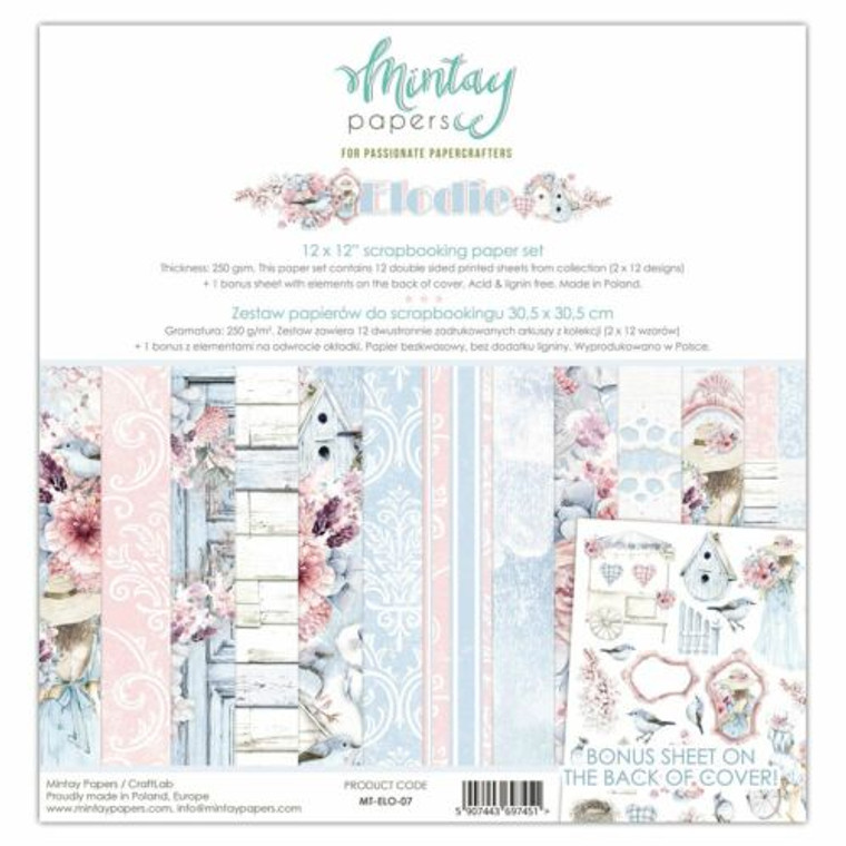 Mintay - Elodie - 12 x 12 Paper Set (MT-ELO-07)

Mintay Cardmaking and Scrapbooking Paper Set.  Size: 12 x 12 ".  The set contains 12 double-sided (2 x 12 designs) high-quality paper sheets from the Elodie Collection.  There are also bonus elements for precise cutting on the back of cover.  This set is perfect for creating layouts, albums, greeting cards or invitations.  Paper Weight: 250gsm. Acid & Lignin Free.