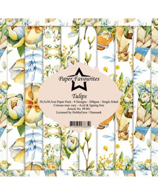 Paper Favourites Tulips 12x12 Inch Paper Pack (PF401)

Design paper for projects like scrapbooking, making cards or home decor. For specific product information take a look at the product image. 8 single sided sheets - 8 designs. 200gsm. 30,5x30,5cm. Single Sided. Acid & lignin free.