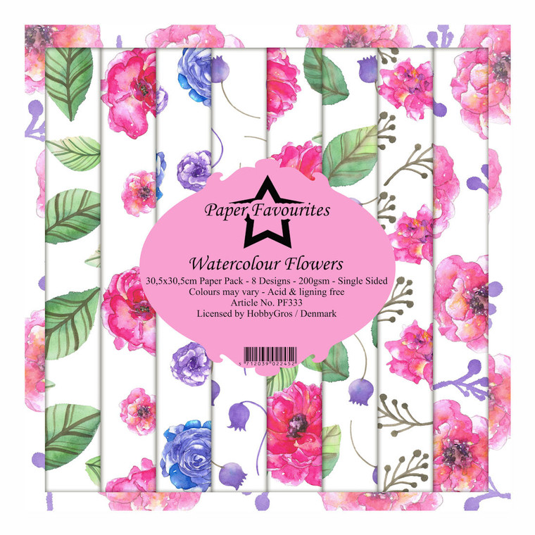 Paper Favourites - Watercolour Flowers 12x12 Inch Paper Pack (PF333)

Design paper for projects like scrapbooking, making cards or home decor. For specific product information take a look at the product image. 8 single sided sheets - 8 designs. 200gsm. 30,5x30,5cm. Single Sided. Acid & lignin free.