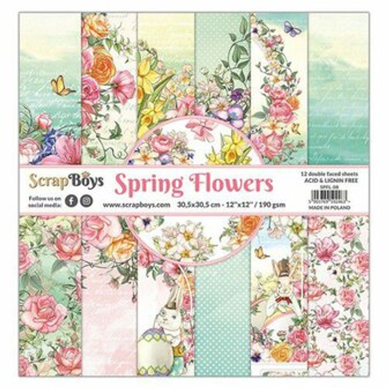 ScrapBoys - Spring Flower - 12 x 12 Paper Pack - (SPFL-08)

You will love the colourful spring flowers and of course birds in this beautiful Scrapboys "Spring Flowers" collection.  This paper set includes 12 double-sided printed sheets + 1 bonus with elements on the back of the cover.  Size: 12" x 12" Sheets.  Paper Weight: 190gsm.  Acid & Lignin Free.