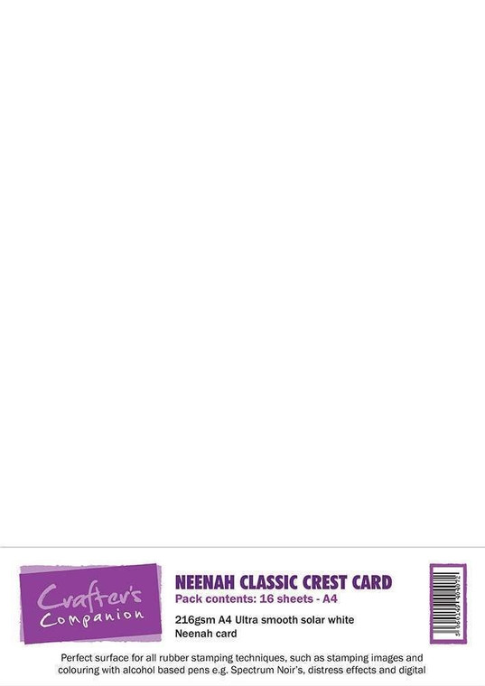 Crafter's Companion - Neenah Classic Crest Card Pack A4 Solar White (NEENAH)

Every good craft stash has a back up of essentials, so add this Neenah Classic Crest Card Pack to your collection today! This high quality card is ideal for use with all alcohol-based colouring mediums. This ultra smooth, solar white card works perfectly well with alcohol-based pens, is ideal for creating distress effects, and is great for use with digital crafting, giving a professional finish to all your projects. The pack includes 16 sheets of Neenah Classic Crest card, so you'll have plenty of back up to keep you going.  Paper Weight: 216gsm.