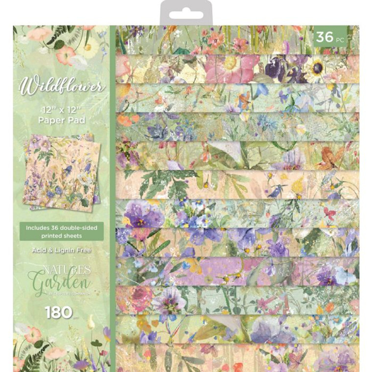 Crafter's Companion - Nature's Garden Wildflower - 12 x 12 Paper Pad (NG-WILD-PAD12)

Gather a posy of fresh crafting inspiration with the Nature’s Garden Wildflower collection from Crafter’s Companion. This papercraft range brings the natural beauty of a summer meadow to your cards, crafts, gifts, wedding stationery and more. Celebrate the colour and untamed joy of wildflowers through metal dies, embossing folders, rustic linen card and fresh, floral patterned paper.
Craft your own summer meadow -  The Nature’s Garden Wildflower 12” x 12” Paper Pad includes 36 patterned sheets, filled with 12 soft and natural illustrations of wild and rambling flowers.
Botanical beauty -  This paper pad invites you to fill your cards and crafts with the joy and cheer of wildflowers in full bloom. Delicate pastels and soft creams combine with swipes of summer bright shades to create a pad that blooms with soft, natural radiance. There are three sheets of each design, so you can bring wildflower magic to every make.
Perfect for all kinds of papercraft - From birthday cards and party invitations to frames, decorations, scrapbooking pages, gift and treat bags, give every craft project a breath of fresh, summer air.
Premium quality -  Each sheet measures 12” x 12”  is double-sided and 180gsm. So whatever your crafting style and ability, you can enjoy fabulous results!
A bouquet of creativity -  Everything in the Nature’s Garden Wildflower Collection is  designed to work together seamlessly. Take a look at the full range of stamps, dies, embossing folders, card and patterned paper to create completely cohesive makes.