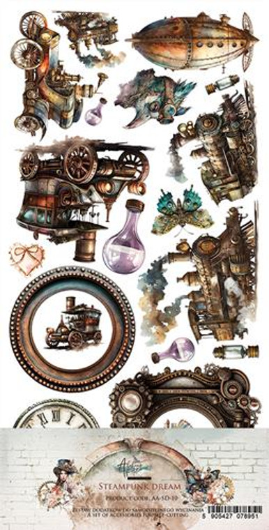 Alchemy Of Art - Steampunk Dream - Extras  - 6" x 12" (AA-SD-10)

Pack of double-sided pattern sheets in the "Steampunk Dreams" series from Alchemy of Art.  There are 12 sheets, 6 designs plus bonus design on the cover.
15.5 x 30.5 cm mirror print.  Paper Weight: 250gsm.  Acid and lignin free.