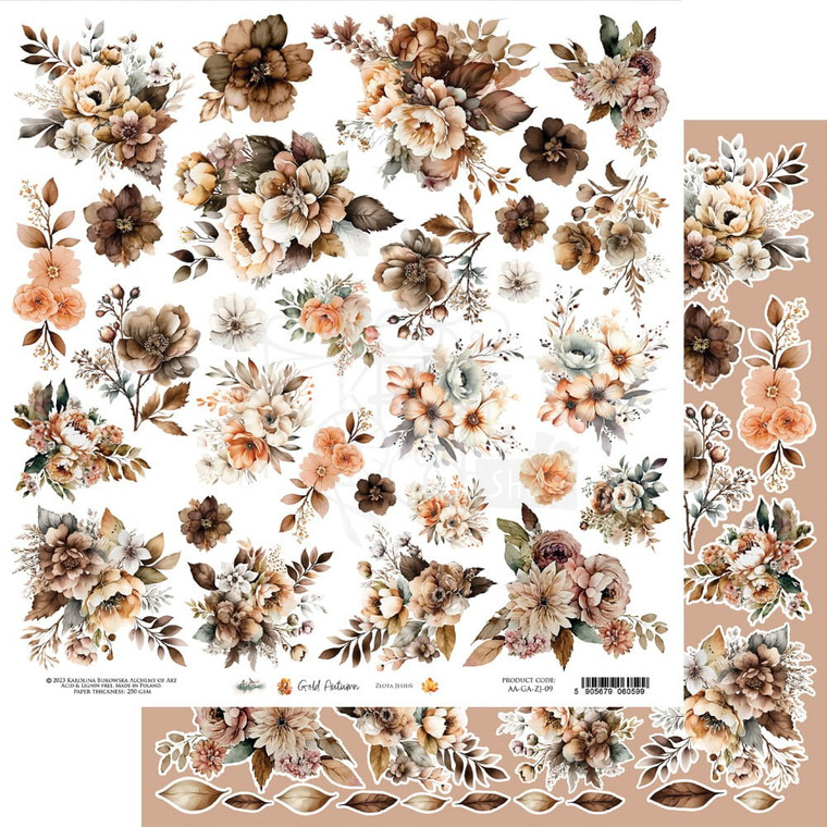 Alchemy of Art - Cutting Elements - Gold Autumn - 12" x 12" Scrapbooking Paper Sheet (AA-GA-ZJ-09)

A sheet of elements/accessories to cut.  Gold Autumn Collection from Alchemy of Art.  High-quality double-sided scrapbooking paper with accessories to cut out yourself.  Paper weight: 250gsm.  Acid-free and wood-free product made in Poland.