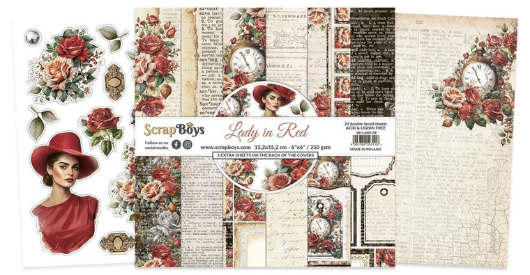 ScrapBoys -  Lady In Red 6 x 6 - (SB-LARE-09)

Perfect for scrapbook pages, handmade cards, planner, pocket page album, mixed media projects, photo collage, tags, gift bags, home decor, wall arts, junk journal and many more!

Each package contains 24 sheets of 6" x 6" (15.2 x 15.2 cm) double-sided papers plus 2 extra sheets of motifs for cutting out on the back of covers.
 
15.2cm x 15.2cm - 6"x 6" / 250 gsm
 
Acid & Lignin Free