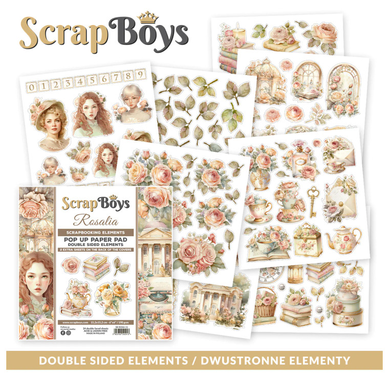 ScrapBoys -  Rosalia - 6"x 6" - Pop Up Paper Pad (SB-ROSA-11)

ScrapBoys papers for scrapbooking.  6"x 6" Pop Up Paper Pads (pads with cut-out elements)  Beautiful elements to cut out, there are 24 sheets printed on both sides.  After cutting out, each element will be two-sided. Weight: 190 gsm.  Acid and Lignin Free.