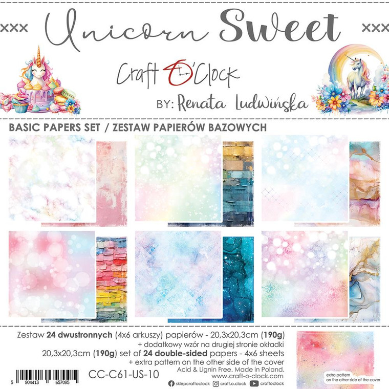 Craft O'Clock - Unicorn Sweet  - Basic Papers - 8 x 8 (CC-C61-US-10)
Paper Collection Set 20,3x20,3cm Lovely When You Read, 190 gsm (24 double-sided sheets: 4 x 6 sheets)