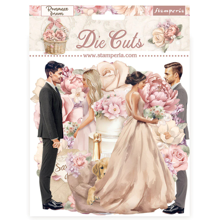 Stamperia - Romance Forever - Die Cuts - (DFLDC89)

The Stamperia Romance Forever Ceremony Edition Assorted Die Cuts are a delightful addition to the Romantic Forever collection, featuring delicate floral designs suitable for various occasions. This set includes a total of 36 assorted die cuts, each printed on sturdy cardboard and neatly packaged in approximately 5x5 inch packaging.  The die cuts within this set encompass a variety of wedding ceremony-themed ephemera, including brides and grooms, a clock, flowers, wreaths, champagne, gifts, butterflies, cake, pearls, bouquets, and more.  These intricately designed die cuts are perfect for adding a touch of elegance and charm to your crafting projects, helping you create stunning accessories and decorations that capture the essence of romance and celebration.  They can be easy glued to any work as embellishment.  Die cuts assorted.  Acid free.