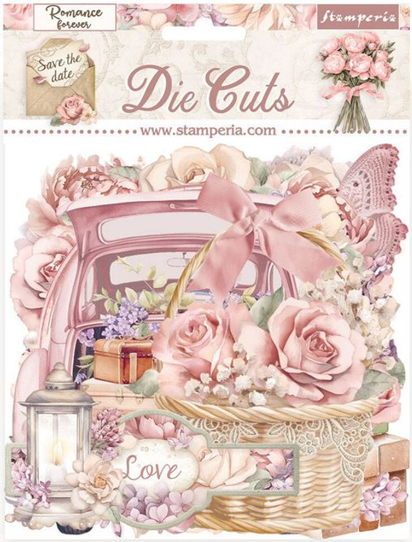 Stamperia - Romance Forever - Die Cuts - Journaling Edition (DFLDC90)

The Stamperia Romance Forever Journaling Edition Assorted Die Cuts are a charming addition to the Romantic Forever collection, featuring delicate floral designs suitable for various occasions, including birthdays, graduation parties, and weddings. This set includes a total of 42 assorted die cuts, each printed on sturdy cardboard and thoughtfully packaged in approximately 5x5 inch packaging. Within this set, you'll find an array of journaling-themed ephemera, including numerous flowers, a floral heart, baskets, a lantern, labels with sentiments like "Love," "Peace," "It’s Always You," "For You," "Where there is Love there is Life," leaves, butterflies, pearls, and even an open trunk of a car filled with flowers and luggage. These beautifully crafted die cuts are perfect for enhancing your journaling and scrapbooking projects, allowing you to add a touch of romance and whimsy to your creative endeavors.