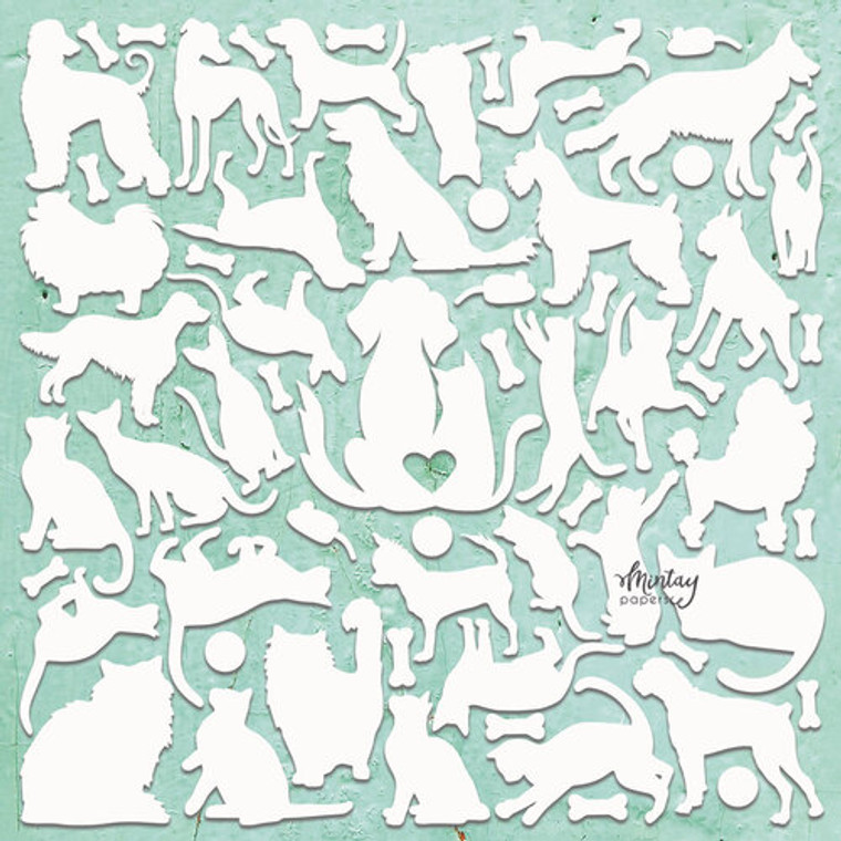 Mintay Papers - Mintay Chippies - Decor - Cats & Dogs (MT-CHIP2-D71)

Mintay Decor Frame Set Die Cut Laser Chipboard.  These 2mm thick die-cut chipboard pieces are in a natural ecru color and make a great bases for your project.  They can be modified with paint, ink, paper, using stencils, stamps, hot embossing or applying waxes and pastes.  Perfect for all your craft and scrapbooking projects.    Overall size of set sheet: 12x12 inches.