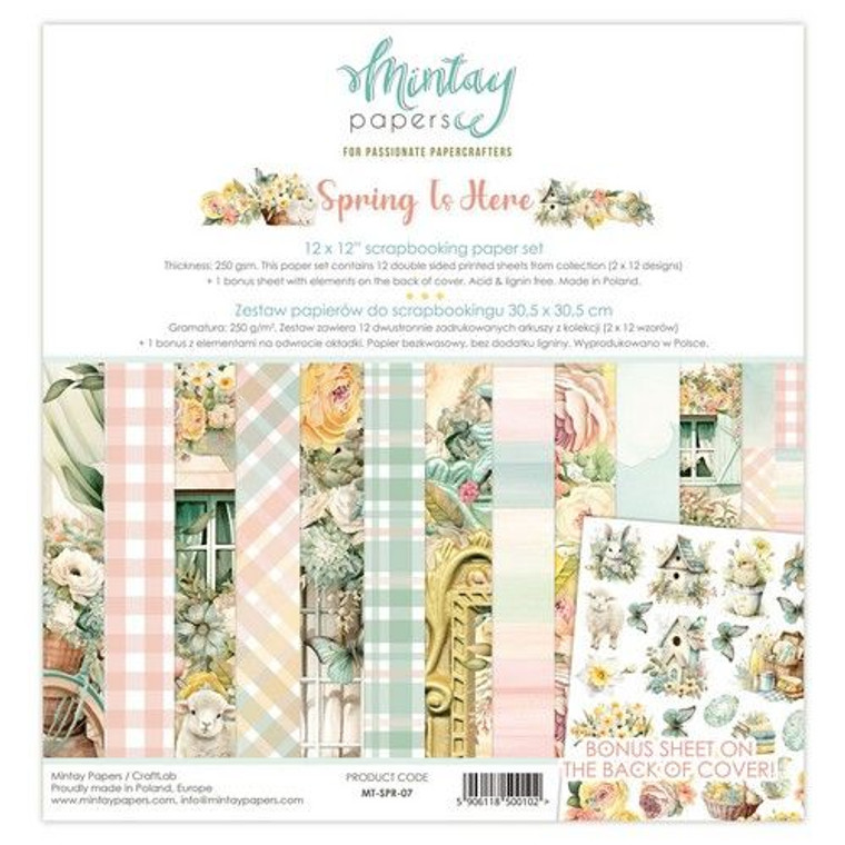 Mintay - Always & Forever - 12 x 12 Scrapbooking Paper Set (MT-ALF-07)

Mintay Cardmaking and Scrapbooking Paper Set.  Size: 12" x 12".  The set contains 12 double-sided (2 x 12 designs) high-quality paper sheets from the Spring Is Here Collection.  There are also bonus elements for precise cutting on the back of cover.  This set is perfect for creating layouts, albums, greeting cards or invitations.  Paper Weight: 250gsm. Acid & Lignin Free.