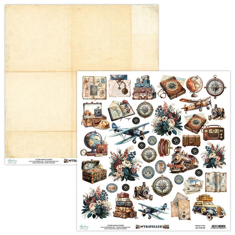 Mintay - Traveller - 12 x 12 Scrapbooking Paper (MT-TVR-09)

Double-sided scrapbooking paper from the Traveller collection.  These designs are printed on 250 gsm paper which is heavyweight paper.  These papers and the elements can be used on cards, scrapbook pages, tags, journals, and other paper crafting projects.  Elements need to be hand cut.  These papers are acid and lignin free.