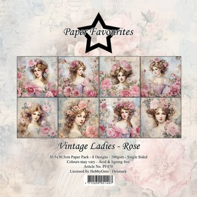 Paper Favourites - Vintage Ladies - Rose - 12"x 12" Paper Pack (PF470)

Design paper for projects like card making, scrapbooking, or home decor.  Vintage Ladies Collection - Rose 12x12 Inch Paper Pack containing 8 single sided sheets with 8 separate designs.  Paper Weight: 200gsm.  Acid & Lignin free.