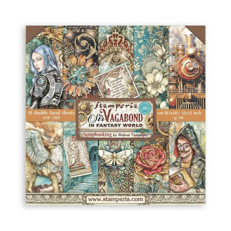 Stamperia - Sir Vagabond in Fantasy World - 12"x12" Scrapbooking Paper Pad - (SBBL148)

Stamperia exclusive designs. Paper Pad with 10 double-sided patterned paper. Thickness: heavyweight paper 170 g/m² Size: 12 "x 12" - 30,48 x 30,48 cm, Features: Acid & lignin free
Made in Italy. 