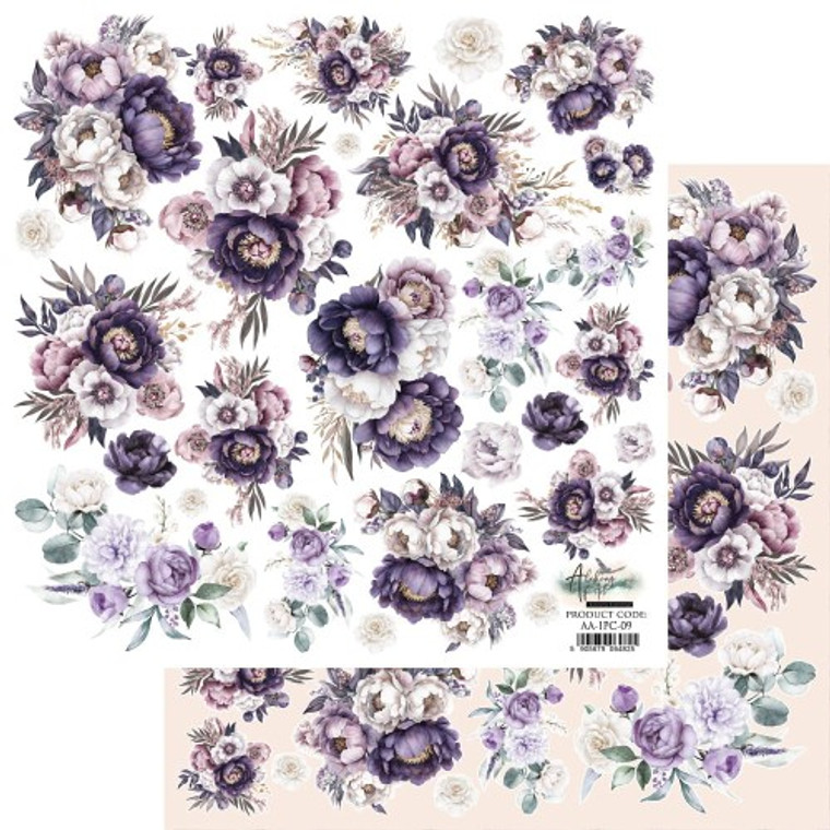 Alchemy of Art - In Purple Colours- Flowers - Extras to Cut - 12" x 12" Scrapbooking Paper Sheet (AA-IPC-09)

A sheet of elements/accessories to cut.  In Purple Colors Collection from Alchemy of Art.  High-quality double-sided mirror print scrapbooking paper with accessories to cut out yourself.  Paper weight: 250gsm.  Acid-free and wood-free product made in Poland.