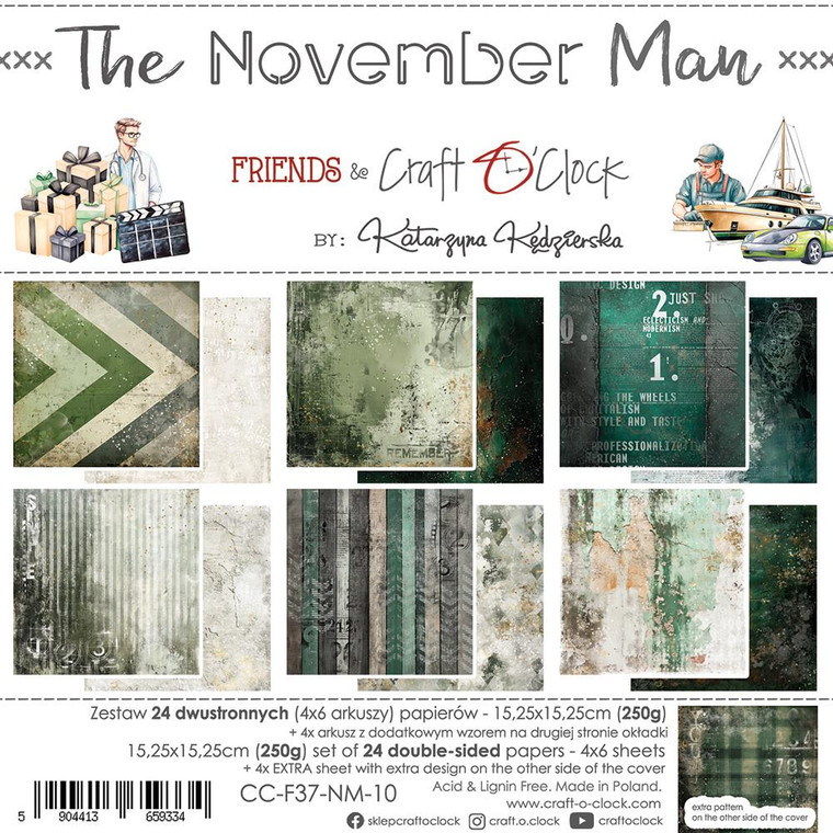 Craft O'Clock - The November Man - 6 x 6 - (CC-F37-NM-10)
Paper Collection Set 6"*6"  190 gsm (24 double-sided sheets, 4 x 6 sheets )