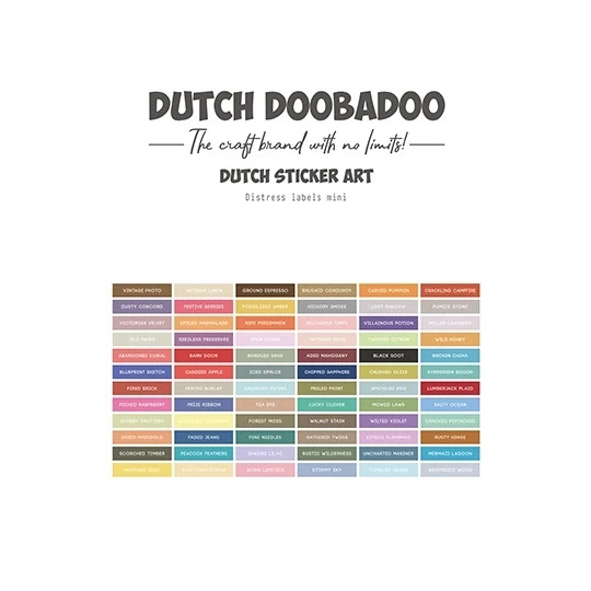 Dutchdoobadoo - Dutch Sticker Art - Distress Labels Mini (491.200.039)

Dutch Doobadoo Dutch Sticker Art.  For labelling your distress/oxide ink pads.  Sticker embellishments to decorate your projects.  Contents: 1 sheet.  Dimensions: 14.8 x 21 cm.