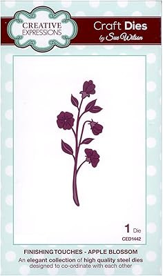 Creative Expressions - Finishing Touches Collection - Apple Blossom by Sue Wilson (CED1442)

  The high quality steel dies are compatible with most home die cutting machines and will work with the other dies in the collection or on its own.  Made In China.  1 die.  Die size 9.9cm x 4.1cm (4.0 ins x 1.6 ins).

Creative Expressions Craft Dies by Sue Wilson can be used in most leading die cutting machines; Grand Calibur by Spellbinders, Cuttlebug by Provocraft, Big Shot by Sizzix and eBosser by Craftwell.  Creative Expressions dies cut, emboss and stencil with a single die template.  This 'Apple Blossom' die from Sue’s Wilson's Finishing Touches Collection is perfect to create cards and projects for all occasions.