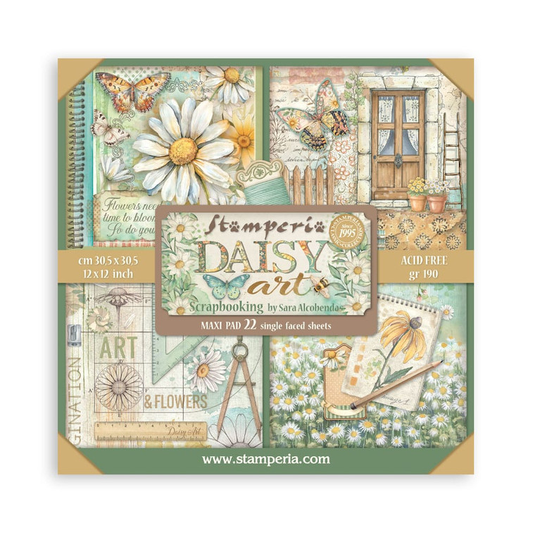 Stamperia - Daisy Art - 12x12 Inch Maxi Paper Pack (Single Face) (SBBXLB34)

Stamperia Daisy Art Collection.  12"x 12" (30.5 x 30.5cm) Maxi Paper Pack.  22 Single sided sheets each with different designs.  Paper Weight: - 190gsm.  Acid Free.