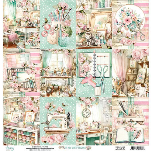 Mintay Papers - 12 x 12 Double Sided Paper - In My Craftroom (MT-IMC-06)

Introducing the 12" x 12" Double Sided Paper 6 from the In My Craftroom Collection by Mintay Papers.  This versatile paper is a must-have for all your paper crafting needs.  Whether you're creating cards, scrapbook pages, tags, or journals, this paper is perfect for it all.  Crafted with care, this acid and lignin-free paper ensures your creations will stand the test of time.  The double-sided design features 12 journal cards on both sides, adorned with charming images of craft supplies and coordinating prints.  Let your creativity run wild as you mix and match these delightful designs to bring your projects to life.  With the 12" x 12" Double Sided Paper 6 from the In My Craftroom Collection, your crafts will be elevated to new heights.  Order yours today and let your imagination soar.