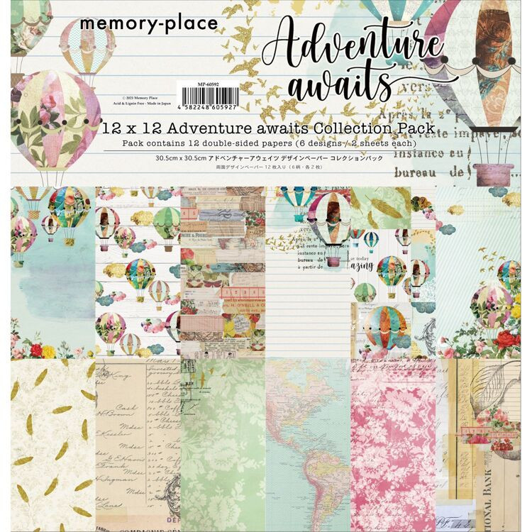Memory Place - Adventure Awaits - 12" Paper Collection Pack (MP-60592)

A collection of designer papers for creative projects.  Adventure Awaits Collection.  12x12 Inch (30.5 x 30.5 cm) Paper Pack.  12 double-sided printed sheets, two of each design.  Acid and lignin free.  Made in Japan.