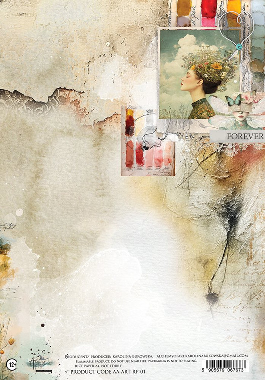 Alchemy of Art - Rice Paper A4 - Art (AA-ART-RP-01)

One sheet of rice paper per pack. Size of sheet: A4. Weight: 28gsm.  Thin, printed rice paper - excellent quality.  Transparent yet strong.  If using images versus the whole sheet, tearing versus cutting around images is recommended.  Use as decoupage on many surfaces including glass.