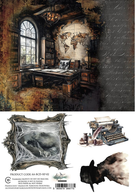 Alchemy of Art - Rice Paper A4 - Behind Closed Doors (AA-BCD-RP-02)

One sheet of rice paper per pack. Size of sheet: A4. Weight: 28gsm.  Thin, printed rice paper - excellent quality.  Transparent yet strong.  If using images versus the whole sheet, tearing versus cutting around images is recommended.  Use as decoupage on many surfaces including glass.