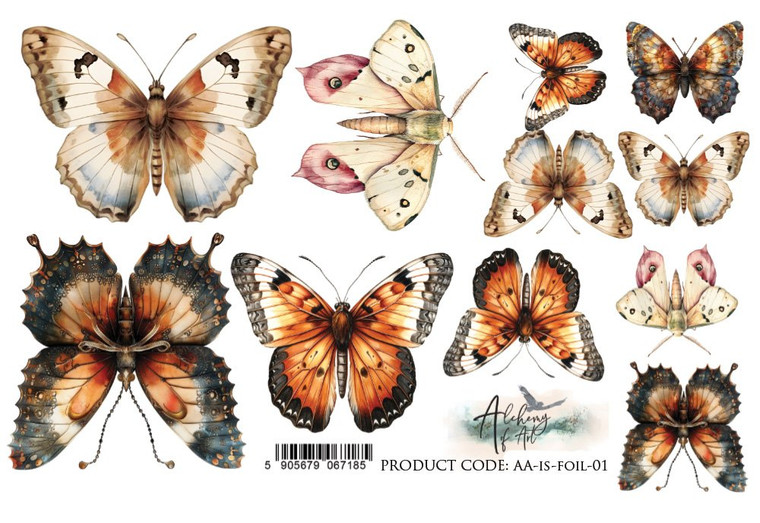 Alchemy of Art - Transparent foil - In Silence – Butterflies - 14.8 x 21cm (1 sheet) (AA-IS-FOIL-01)

A transparent foil sheet with a colour ink overprint. The sheet size is 14.8 x 21cm. 

The print is perfect for use in Mix Media, in newspapers and many other scrap album projects. The sheet may be used as a background in its entirety or as a complement to a composition after cutting individual elements of the sheet.