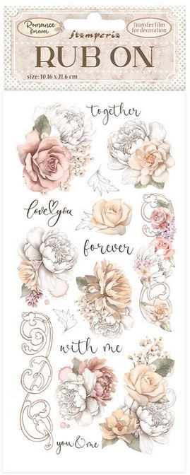 Stamperia - Romance Forever - Together - Rub On's (DFLRB67)

Stamperia Romance Forever Collection.  Rub On's containing lots of images to embellish your projects.
These Rub On's are a great way to add an extra element to your paper craft projects, easy to use and have a very effective finish.  With Rub On you can transfer images onto any kind of smooth surface, as if they were printed on it.  Very suitable for journaling and for decoration.  Best on light colour surfaces.
1 sheet – 10.16 cm x 21.6 cm.