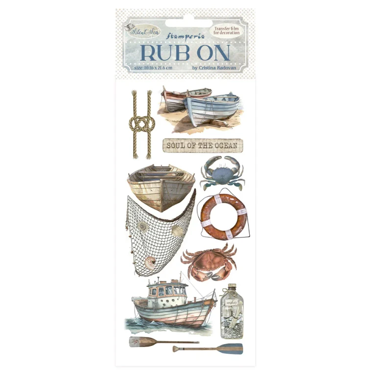 Stamperia - Silent Sea - Rub On's (DFLRB155)

Stamperia Silent Sea Collection.  Rub On's containing lots of images to embellish your projects.
These Rub On's are a great way to add an extra element to your paper craft projects, easy to use and have a very effective finish.  With Rub On you can transfer images onto any kind of smooth surface, as if they were printed on it.  Very suitable for journaling and for decoration.  Best on light colour surfaces.
1 sheet – 10.16 cm x 21.6 cm.