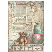 Stamperia Rice Paper A4 - Brocante Antiques - Teddy Bears (DFSA4854)

One sheet of rice paper per pack.  Size of sheet: 21x29.7cm, 28gr.  Thin, printed rice paper - excellent quality.  Transparent yet strong.  If using images versus the whole sheet, tearing versus cutting around images is recommended.  Use as decoupage on glass.