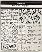 Stamperia - Brocante Antiques - Mixed Patterns Stencil (KSTD160)

This Mixed Media Art Thick Stencil is part of the art journaling Brocante Antiques Collection.  The stencil can be used for decorating furniture, fabric, paper, canvas and scrapbooking.  It is perfect for a mixed media project too.  Made of a special material which makes them flexible but durable, it is thin enough to feature small details in the design.  It is transparent to properly position on a surface to be decorated.  It can be washed and reused several times.  Stencil is approximately 20x25cm / 7.87x9.84 inch, 0.25mm thick.