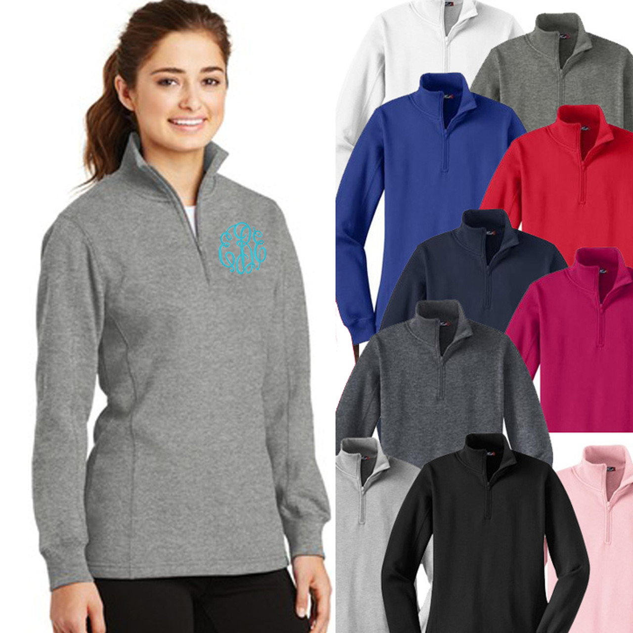 FOR HER Monogrammed Ladies Quarter Zip Pullover Sweatshirt FREE SHIP