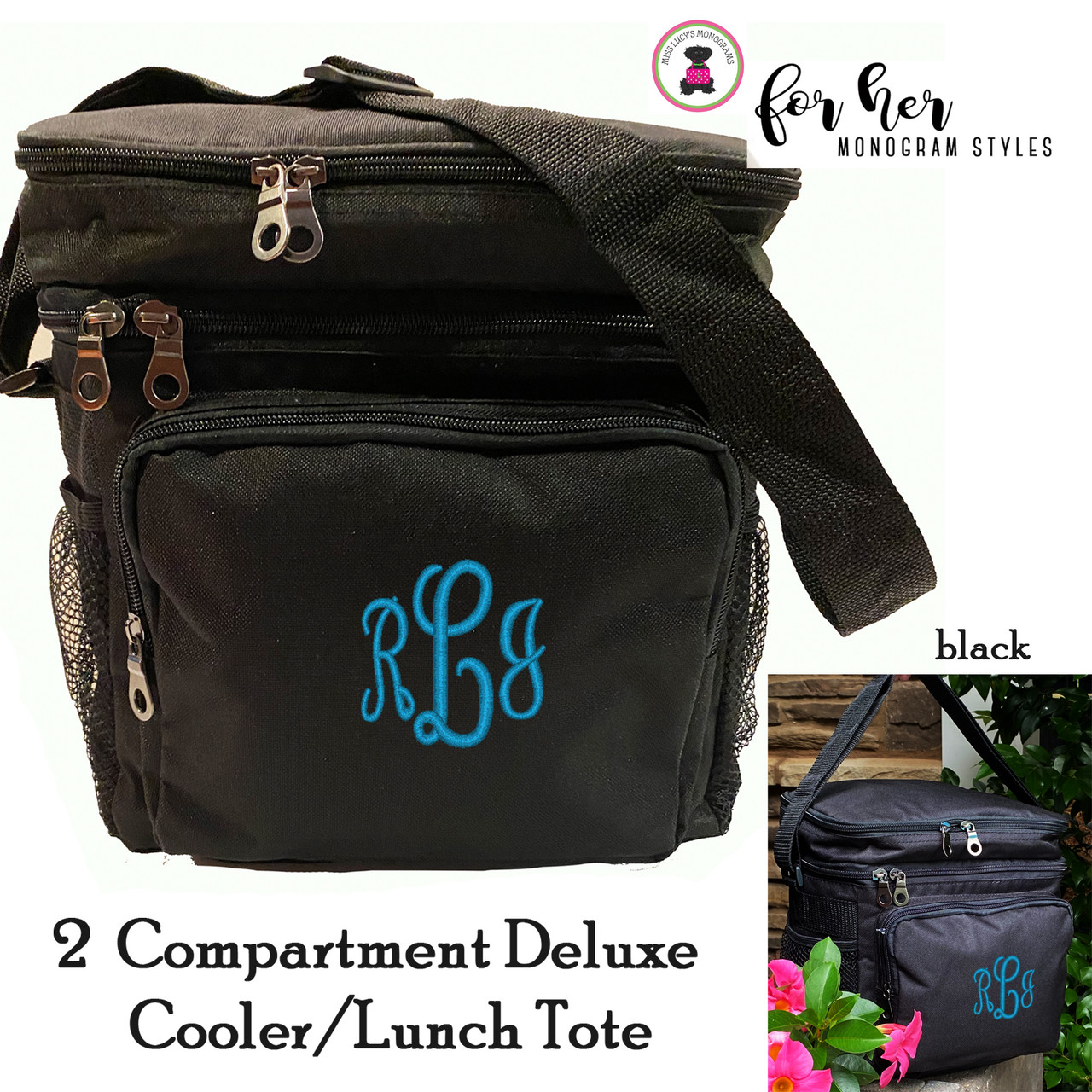 Insulated Lunch Box - Dual Compartment Lunchbox Bag Tote with Zipper Closure - Black