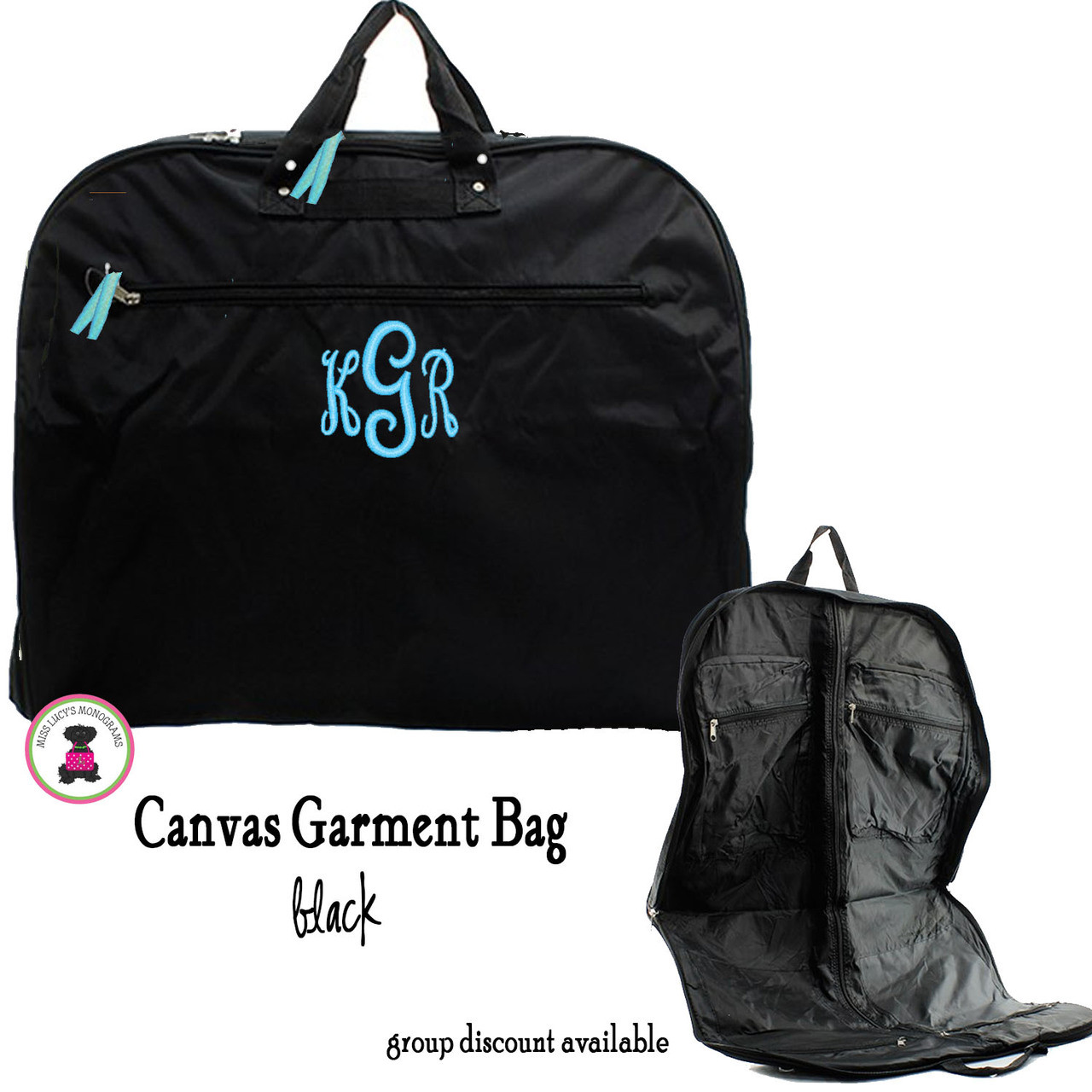 FOR HER Monogrammed Canvas Garment Bag - Black -FREE SHIP/Garment Bag / Monogrammed  Garment Travel Bag/Teen Dress Bag/Dress Bag/Dancer Garment Bag /Flower  Girl/Bat Mitzvah /Bridesmaid/Grad Gift - Miss Lucy's Monograms