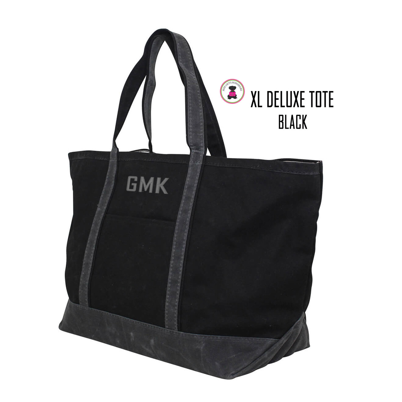 FOR HIM Monogrammed XLarge Waxed Canvas Deluxe Boat Tote -Black/Slate-Free  Ship/Men's Gift/Groomsmen Gift/Father's Day/Grad Gift/Weekender