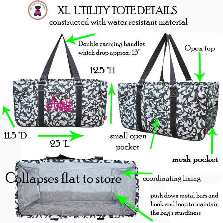 XL UTILITY TOTE FOR BEACH, VACATION, GROCERYWITH MONOGRAM!